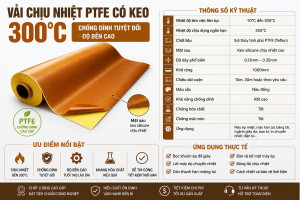 Vải Chịu Nhiệt Có Keo 300°C – Giải Pháp Chống Dính Hiệu Quả Cho Máy Ép Nhiệt Và Dây Chuyền Sản Xuất